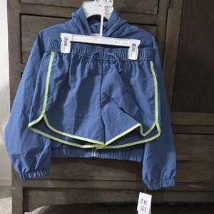 NWT Girls Large Eye Shadow Blue Hooded Jacket and Shorts Set